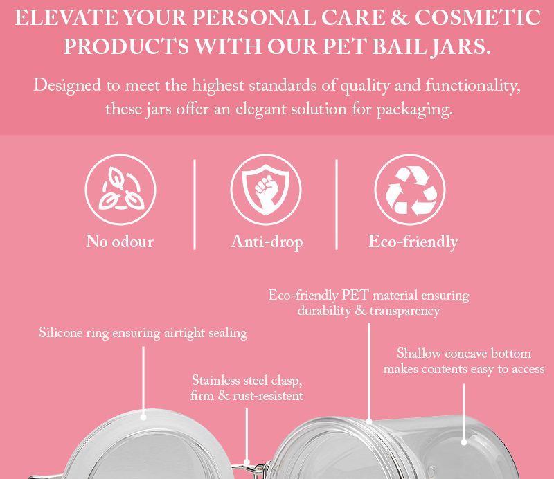 Bail Closure PET Cosmetic Jars for Skincare detail 5